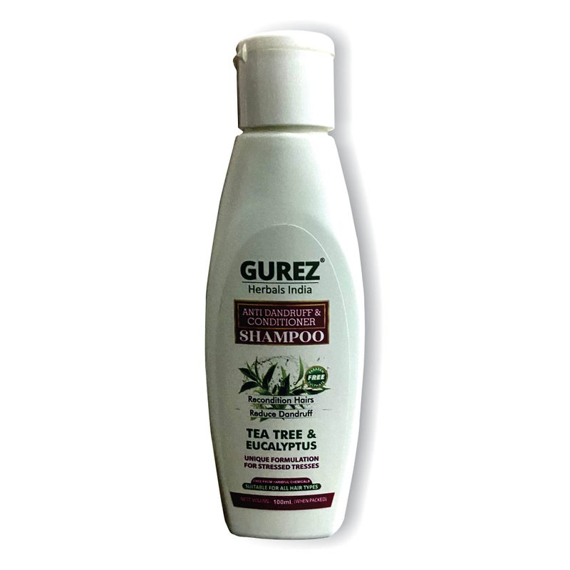 Gurez Anti Dandruff & Conditioner Shampoo 100 ML with Power of Tea Tree and Eucalyptus, Recondition Hair-Reduce Dandruff-Hydrates Scalp, Suitable For all Hair Type (Pack of 1) - Image 5