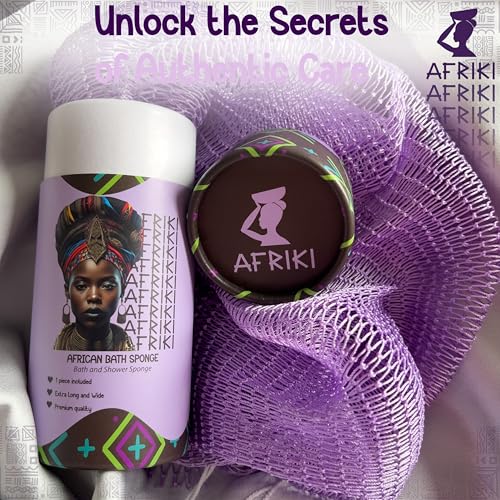AFRIKI African Net Sponge – Exfoliating Body Scrubber, Black Owned & Rooted in Africa, All Skin Types | 45 in Long (Lilac) - Image 4
