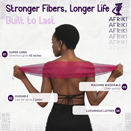 AFRIKI African Net Sponge – Exfoliating Body Scrubber, Black Owned & Rooted in Africa, All Skin Types | 45 in Long (Lilac) - Image 3