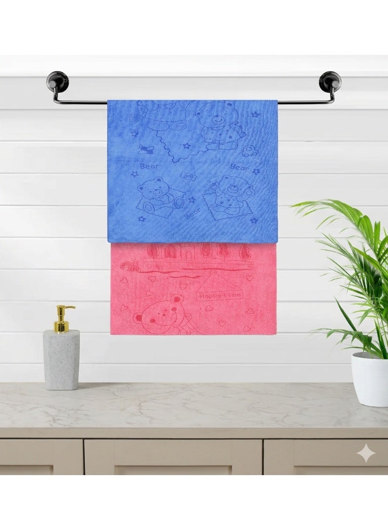 AURIO Premium Kids Microfiber Bath Towel – Set of 2 - Ultra-Soft 48x85 cm Quick-Dry Shower Towel for Toddlers & Children – Playful Bear Pattern, Highly Absorbent, and Gentler on Skin - Image 1