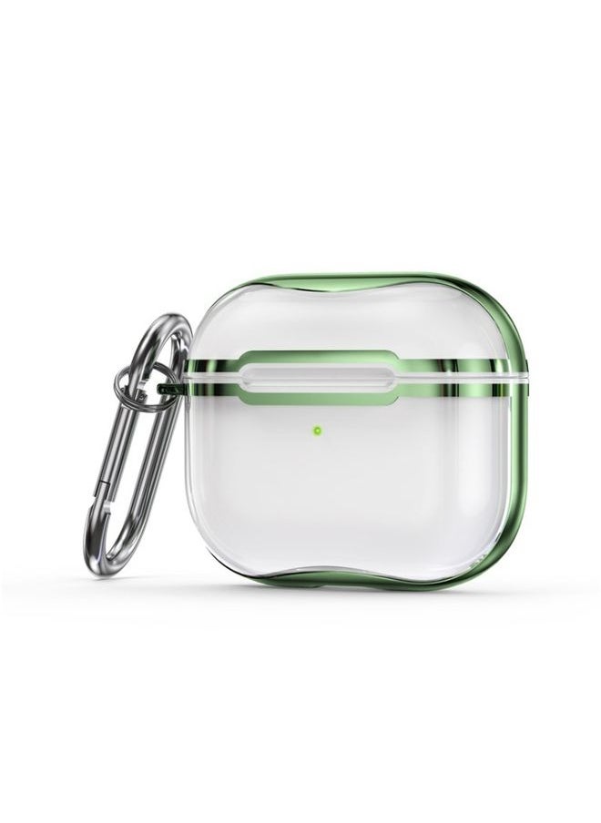 Generic - Case Cover Electroplating Frame + Transparent TPU Earphone Protective Case with Hook For AirPods 3 Transparent + Green - Image 1