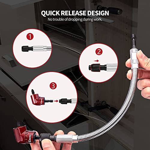 ColumPRO Hex Shank Screwdriver Quick Flexible Drill Bit Extension with Magnetic Right angle Drill Adapter,11.5" Long Flexible Drill Bit Extension - Image 3