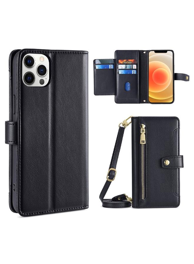 Zaboon Case For iPhone 12 Pro Max Sheep Texture Cross-body Zipper Wallet Leather Phone Case - Image 1