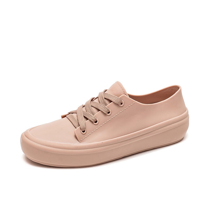 2024 New PVC Simple Solid Womens Flats Rain Shoes Fashionable All-Season1901 shallow opening khaki 1901 shallow opening khaki 