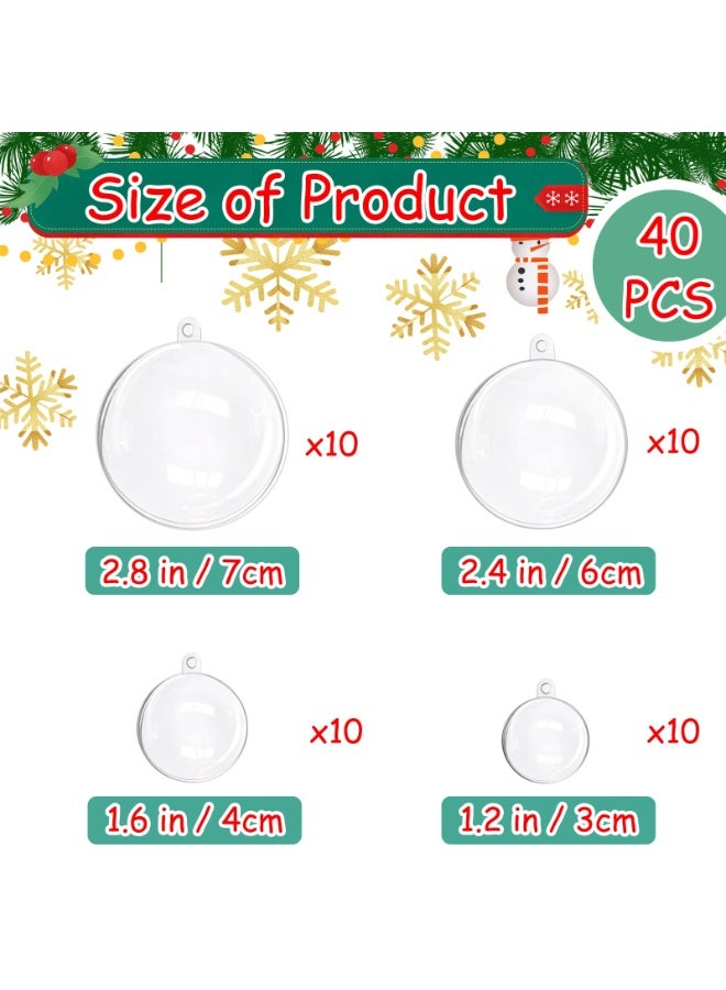 Chielor 40 Pack Clear Acrylic Ball Ornaments, Plastic Christmas Fillable Ornaments, DIY Transparent Fillable Decoration Balls for Christmas Tree, Wedding, Party and Home Hanging Decor, 4 Size - Image 2