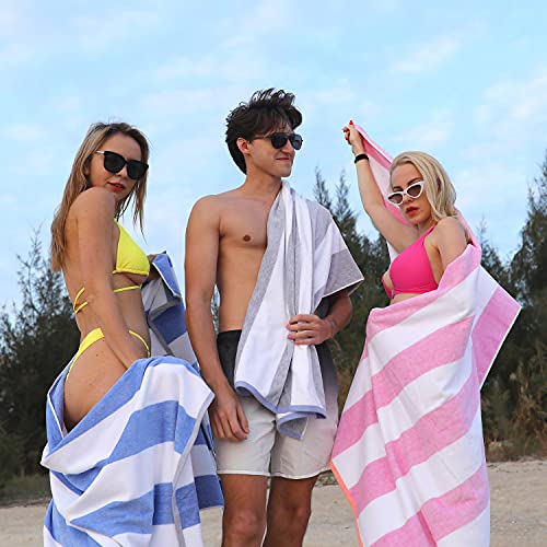HENBAY Cotton Oversized Beach Towel - Large 70 x 35 Inch Pool Towel, Purple Striped Quick Dry Swimming Cabana Towel - Image 4