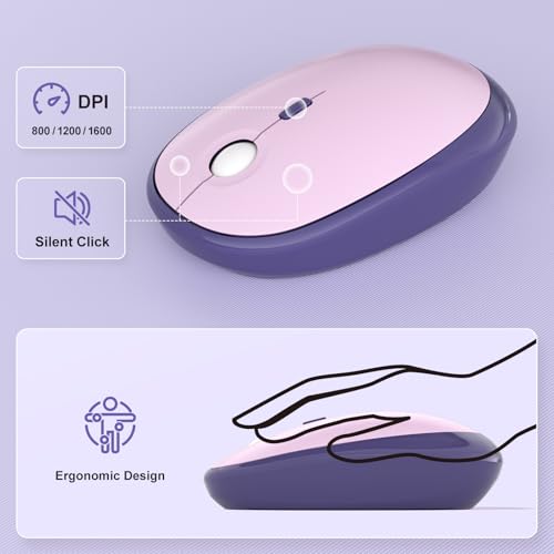 KNOWSQT Wireless Keyboard Mouse Combo - Lovely Purple-Gradient Rainbow Full-Sized Typewriter Colorful Keyboards, Round Keycap Plug Play Retro Cute Keyboards for Windows, Laptop, PC, Desktop, Computer - Image 2