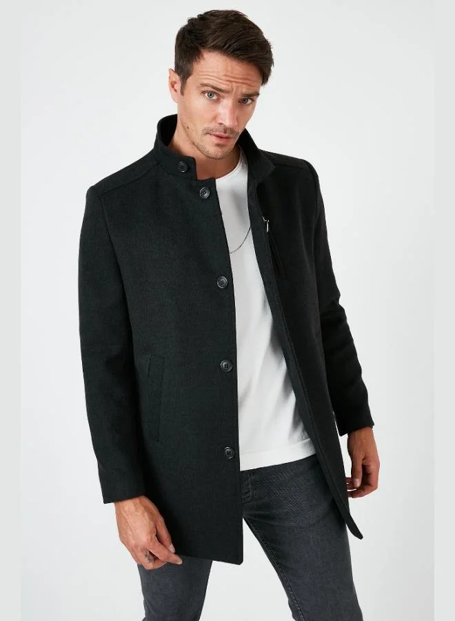 Buratti  Buratti Slim Fit Buttoned Stand Collar Cashmere Coat Men's COAT 5840099 for Men | Best Price UAE