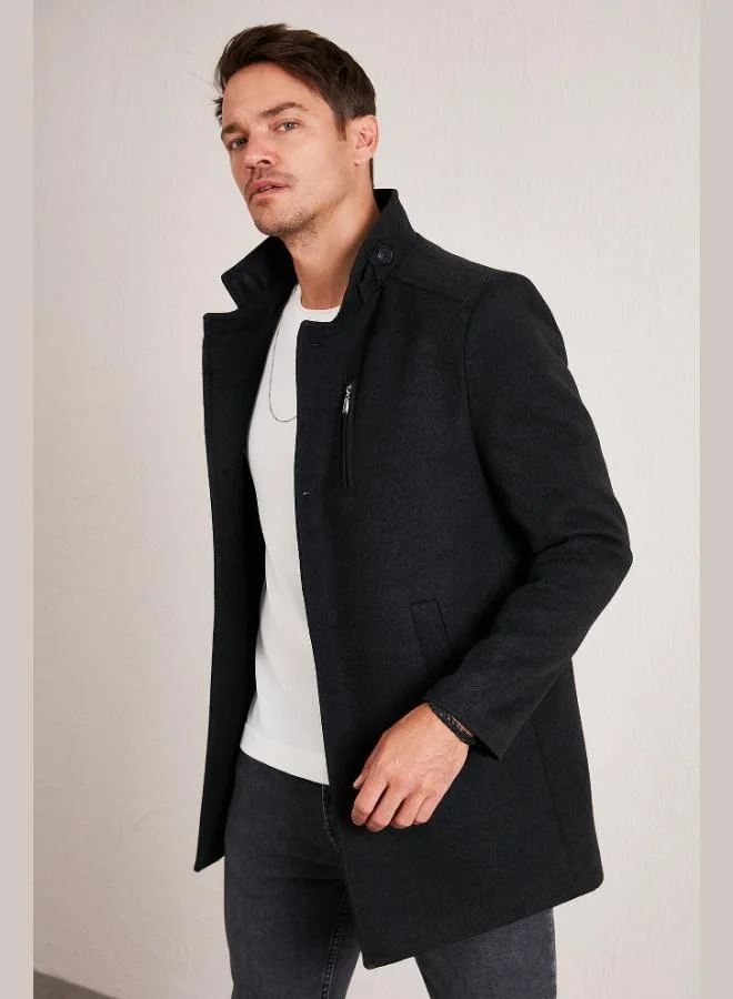 Buratti Slim Fit Buttoned Stand Collar Cashmere Coat Men's COAT 5840099
