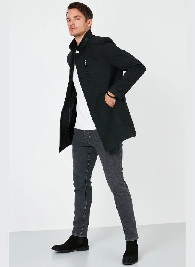 Buratti  Buratti Slim Fit Buttoned Stand Collar Cashmere Coat Men's COAT 5840099 for Men | Best Price UAE