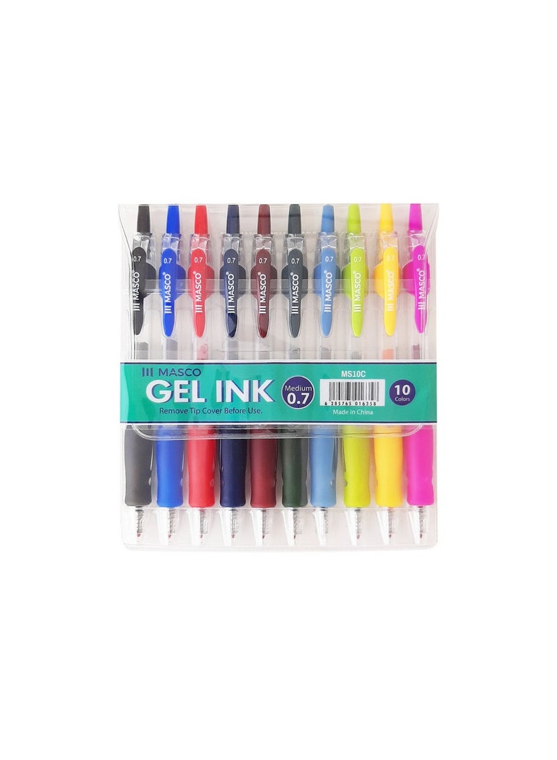 MASCO 0.7mm Pack of 10 Multicolor Gel Ink Pen, - Image 1