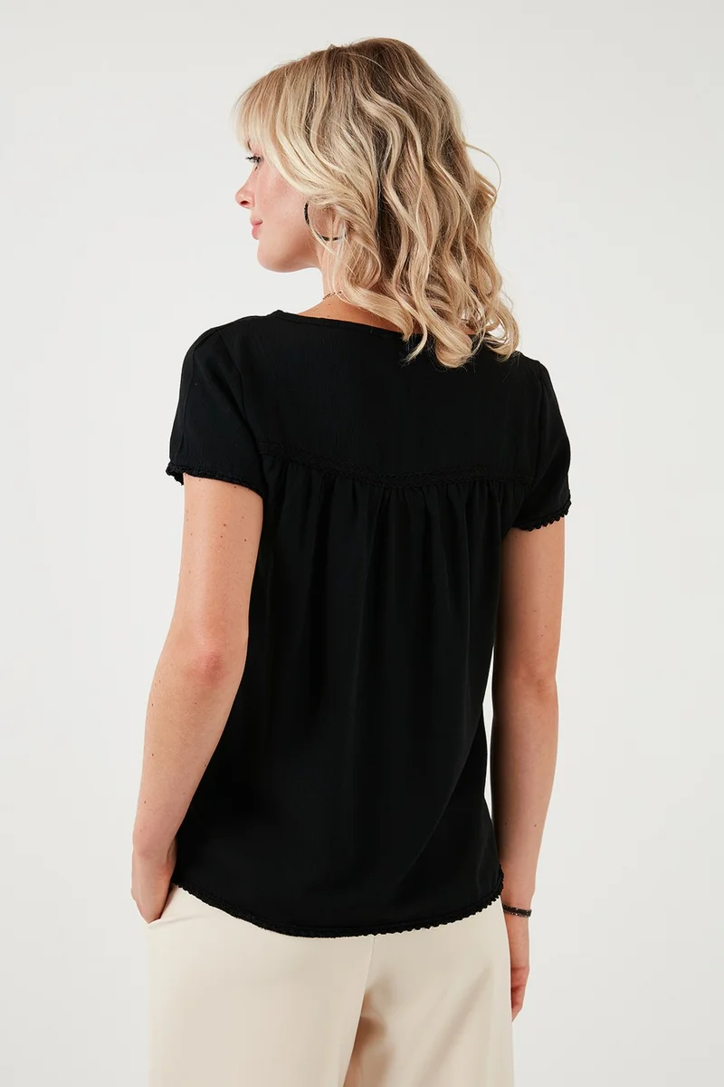Lela Tie Collar Short Sleeve Regular Fit Blouse Women's Blouse 5865641