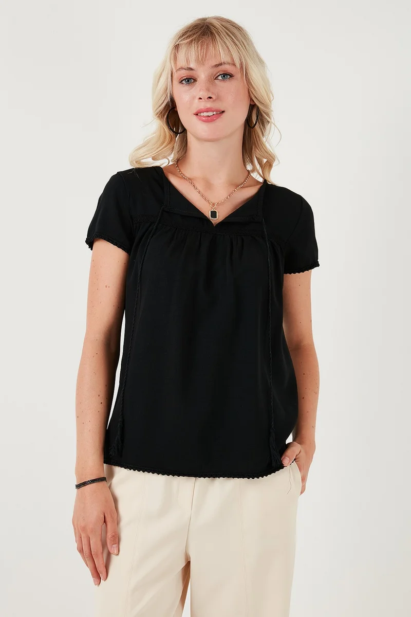 Lela Tie Collar Short Sleeve Regular Fit Blouse Women's Blouse 5865641