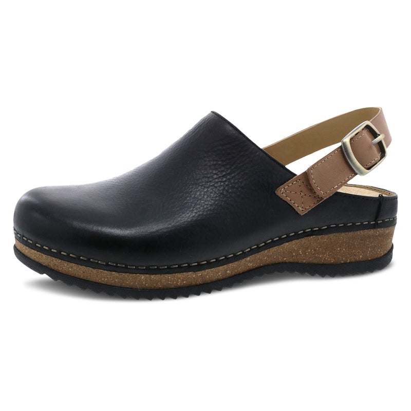Dansko Womens Merrin Black Leather Platform Mule Clogs 9510