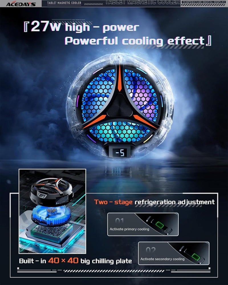 ACEDAYS iPad Cooler,Magnetic Tablet Cooler for ipad/Surface pro/Samsung Tab,Compatible for Steam Deck,Universal Radiator with Temperature Display for Mobile Gaming,Tiktok Live Streaming - Image 4