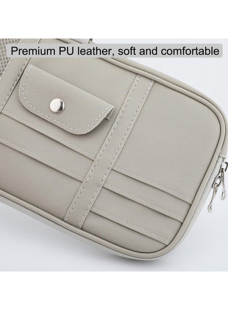 Multi-Pocket Car Sun Visor Organizer, with Double Zippers, Elastic Bands & Glasses Clip, Grey - Image 3
