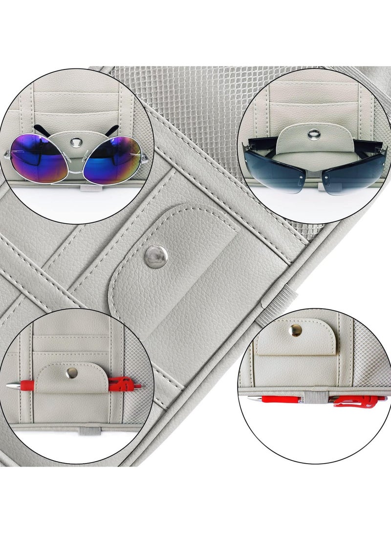 Multi-Pocket Car Sun Visor Organizer, with Double Zippers, Elastic Bands & Glasses Clip, Grey - Image 4