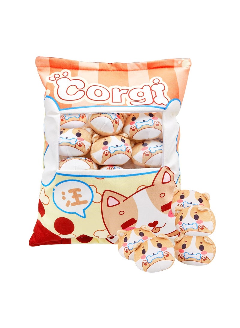 SYOSI Plush Pillow Kawaii Room Decor Throw Removable Stuffed Animal Toys Fluffy Kittens Dog Creative Gifts for Teens Girls Kids Brown - Image 1