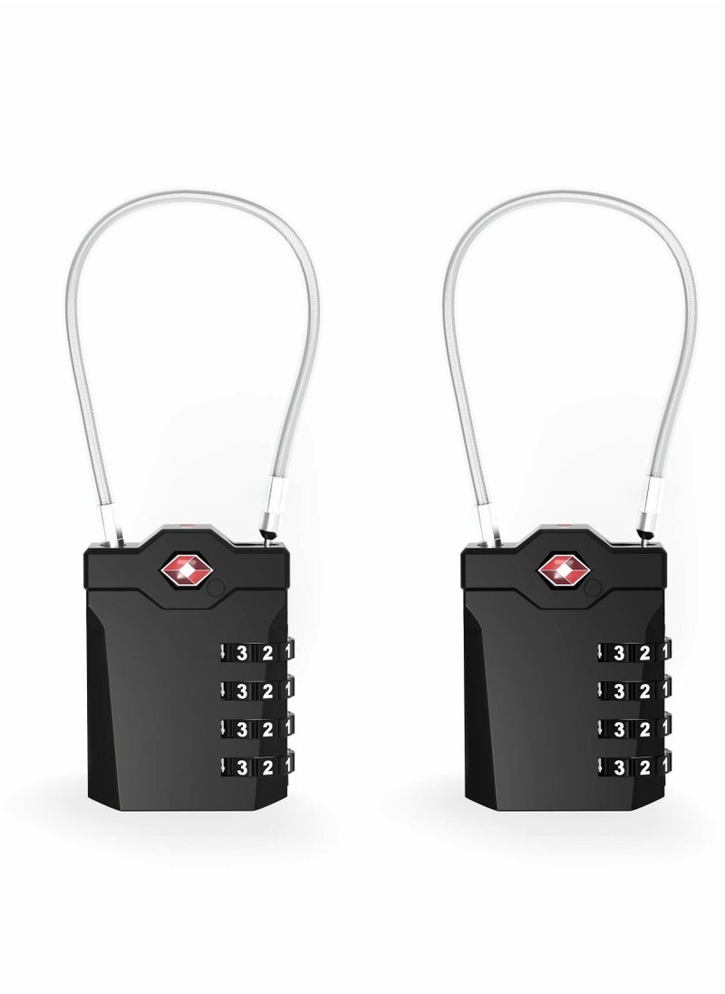 SYOSI Luggage Lock, Password Travel Lock, TSA Approved Luggage Locks with Steel Cable 4 Digit Combination Lock for Travel Bag Suitcases Backpacks Storage Cabinets (2 Pcs Black)  - Image 1