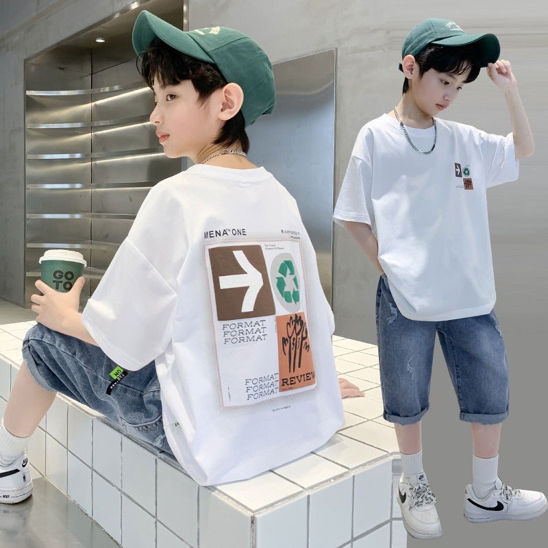Big Boys' Summer Short-Sleeve T-Shirt New Model 2026 Boys' Pure Cotton Base Shirt Cool Stylish Summer Top Trendy K - Image 1