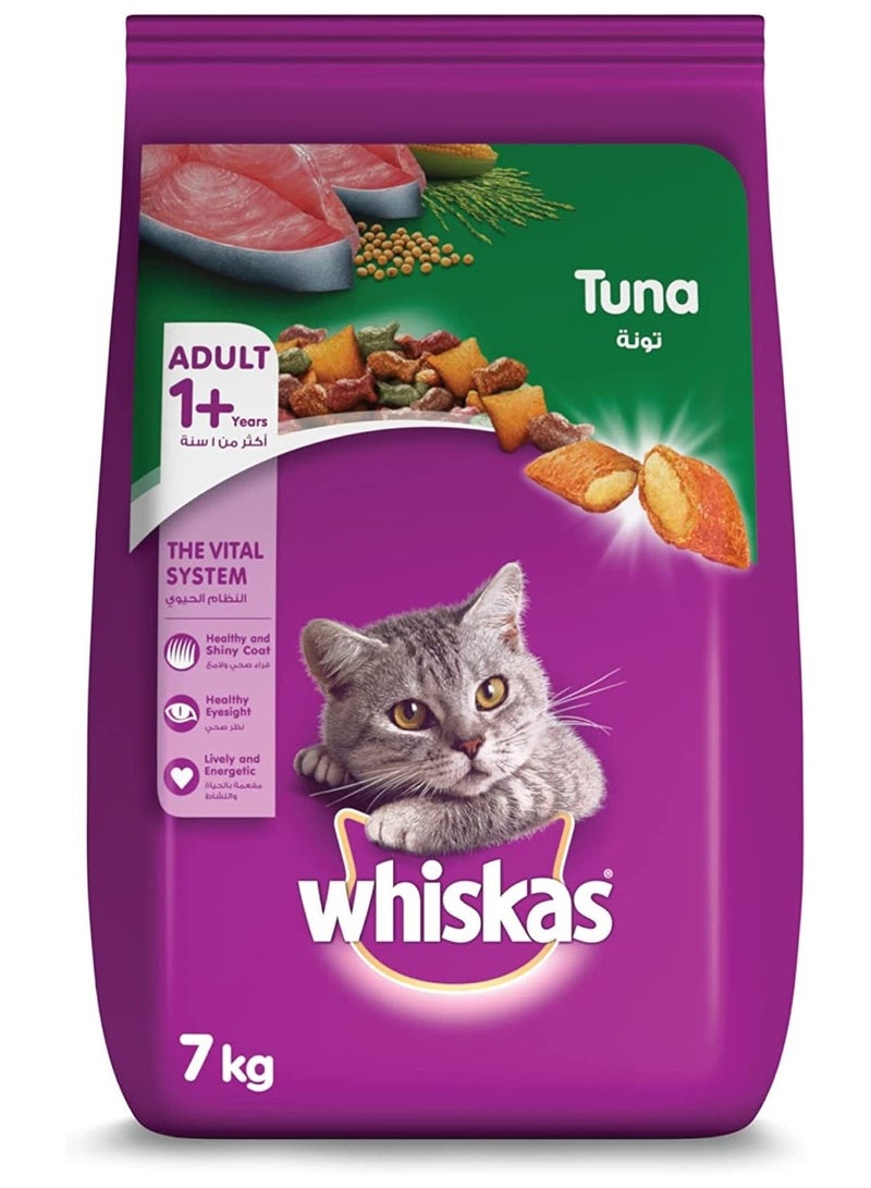 Whiskas Tuna Dry Food, for Adult Cats 1+ Years, Formulated to Help Cats Maintain a Healthy Digestive Tract and Sustain a Healthy Weight, Complete Nutrition & Great Taste, Bag of 7kg