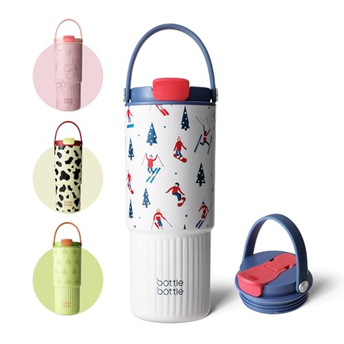 BOTTLE BOTTLE Insulated Water Bottle with Straw and Handle Stainless Steel Water Bottles for Car Sports Home Office and School 26oz Leak Proof(Skiing) - Image 1