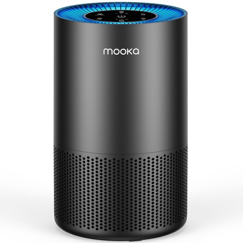 Mooka Air Purifiers for Home Large Room Pets Up to 1300 Sq Ft, MOOKA H13 True HEPA Air Purifier Cleaner with 360Â° Air Inlet, Fragrance, 13dB Air Purifier for Bedroom Wildfire Smoke Pet Dust Pollen (Black) - Image 1