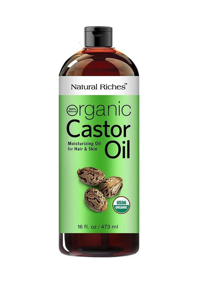 Natural Riches Natural Riches Organic Castor Oil Cold pressed USDA certified for Dry Skin Hair Loss Dandruff Thicker Hair - Moisturizes Skin Helps Hair growth Thicker Eyelashes Eyebrows Hexane free16 fl. oz.  - Image 1
