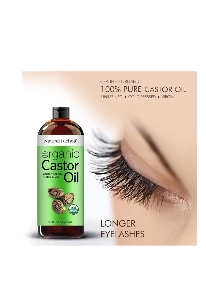Natural Riches Natural Riches Organic Castor Oil Cold pressed USDA certified for Dry Skin Hair Loss Dandruff Thicker Hair - Moisturizes Skin Helps Hair growth Thicker Eyelashes Eyebrows Hexane free16 fl. oz.  - Image 2
