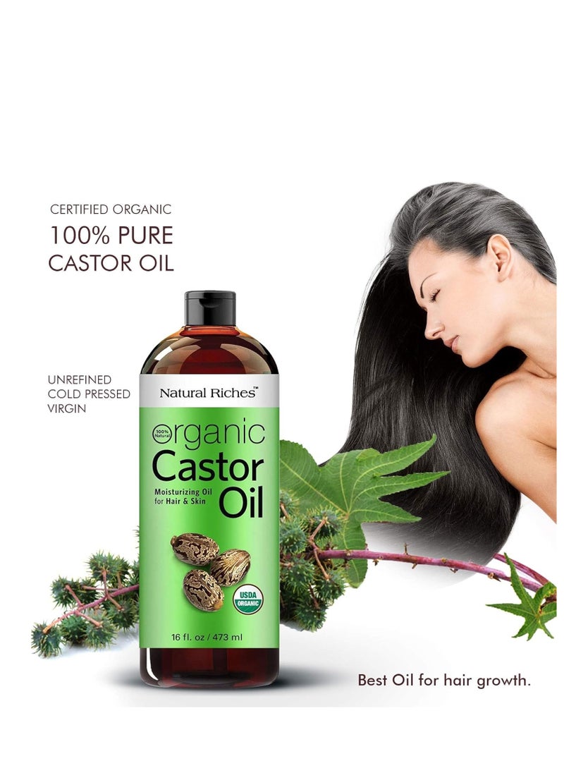 Natural Riches Natural Riches Organic Castor Oil Cold pressed USDA certified for Dry Skin Hair Loss Dandruff Thicker Hair - Moisturizes Skin Helps Hair growth Thicker Eyelashes Eyebrows Hexane free16 fl. oz.  - Image 4