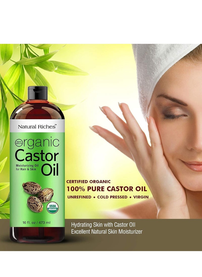 Natural Riches Natural Riches Organic Castor Oil Cold pressed USDA certified for Dry Skin Hair Loss Dandruff Thicker Hair - Moisturizes Skin Helps Hair growth Thicker Eyelashes Eyebrows Hexane free16 fl. oz.  - Image 5