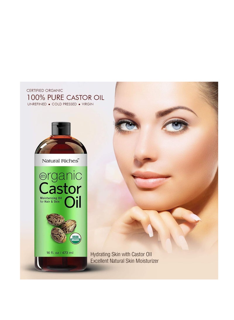Natural Riches Natural Riches Organic Castor Oil Cold pressed USDA certified for Dry Skin Hair Loss Dandruff Thicker Hair - Moisturizes Skin Helps Hair growth Thicker Eyelashes Eyebrows Hexane free16 fl. oz.  - Image 3