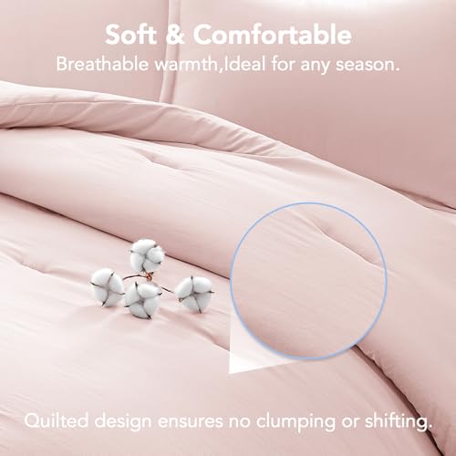 Quataly King Comforter Set Blushpink,3PCS Soft Lightweight Breathable Bedding Comforter Sets for All Season, King Size(104''×90'' Comforter & 2 Pillowcases) - Image 4