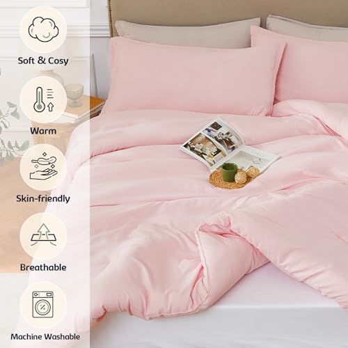 Quataly King Comforter Set Blushpink,3PCS Soft Lightweight Breathable Bedding Comforter Sets for All Season, King Size(104''×90'' Comforter & 2 Pillowcases) - Image 2
