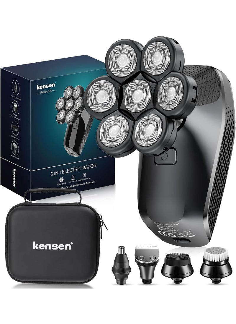 kensen - 7D Head Shavers for Men5 in 1 Bald Head Shavers for Men Head Electric Razor with Nose Hair Sideburns Trimmer Waterproof WetDry Mens Grooming Kit LED Display USB Rechargeable - Image 1