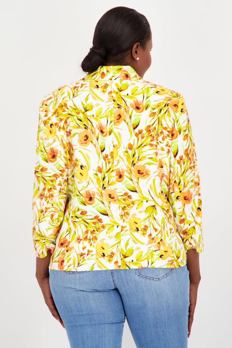 Kasper  Women Plus Size All Over Printed Casual Blazer, Orange Combo  - Image 4