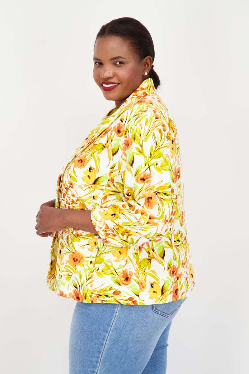 Kasper  Women Plus Size All Over Printed Casual Blazer, Orange Combo  - Image 3