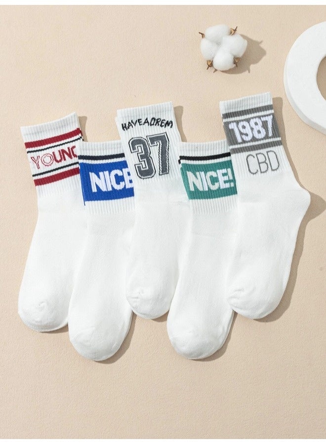 ShebSheb 5 Pairs Women Crew Socks Retro Slouch Socks For Women Solid Casual Crew Socks - Image 5