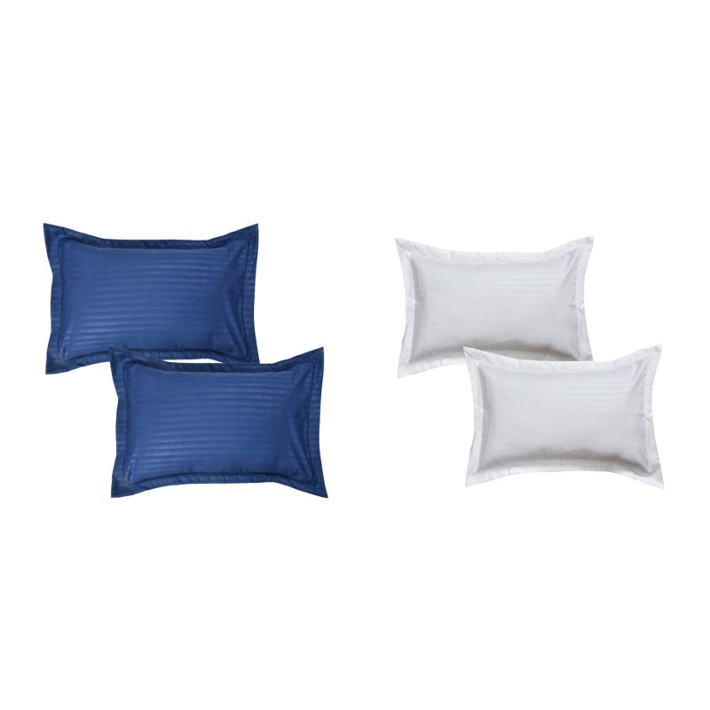 TrendRoad Satin Fabric Stripes Pattern Pillow Case Covers|Pack of 4| Color: Navy & White