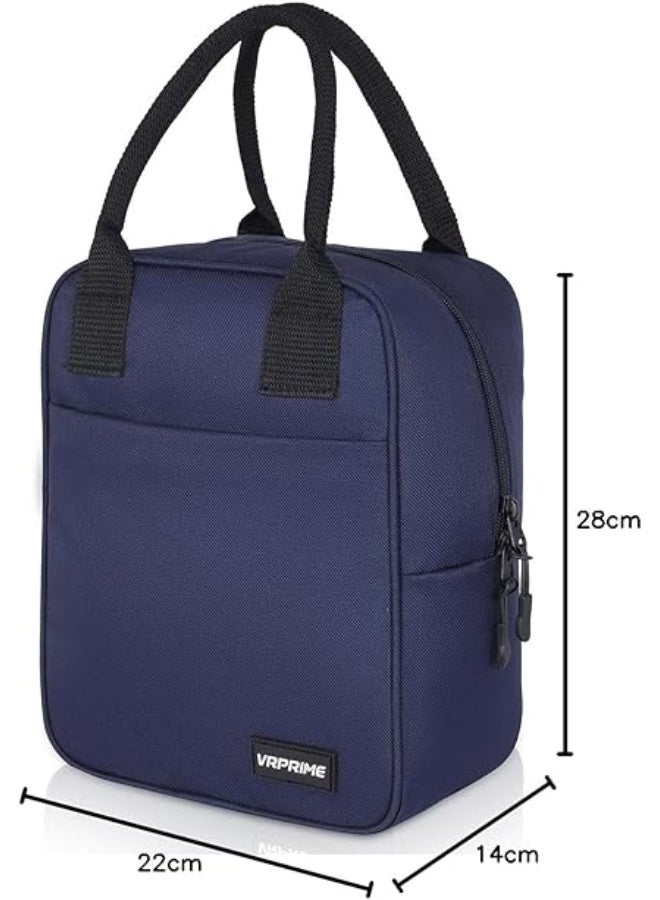 VR PRIME حقيبة غداء VR PRIME للمكتب وحقائب تيفين للرجال والنساء | حقيبة غداء معزولة للحرارة والبرودة | لعلب وزجاجات الغداء | للمكتب والمدرسة (أزرق داكن) - Image 2
