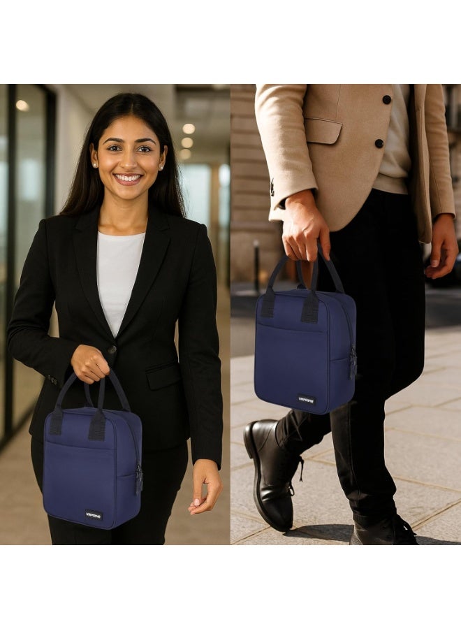 VR PRIME حقيبة غداء VR PRIME للمكتب وحقائب تيفين للرجال والنساء | حقيبة غداء معزولة للحرارة والبرودة | لعلب وزجاجات الغداء | للمكتب والمدرسة (أزرق داكن) - Image 4