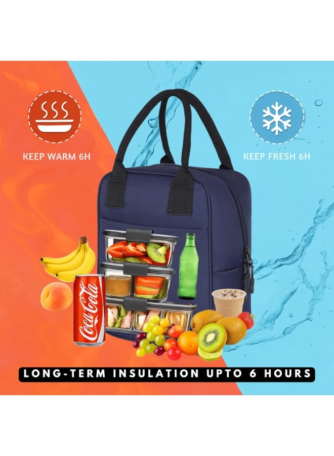 VR PRIME حقيبة غداء VR PRIME للمكتب وحقائب تيفين للرجال والنساء | حقيبة غداء معزولة للحرارة والبرودة | لعلب وزجاجات الغداء | للمكتب والمدرسة (أزرق داكن) - Image 3