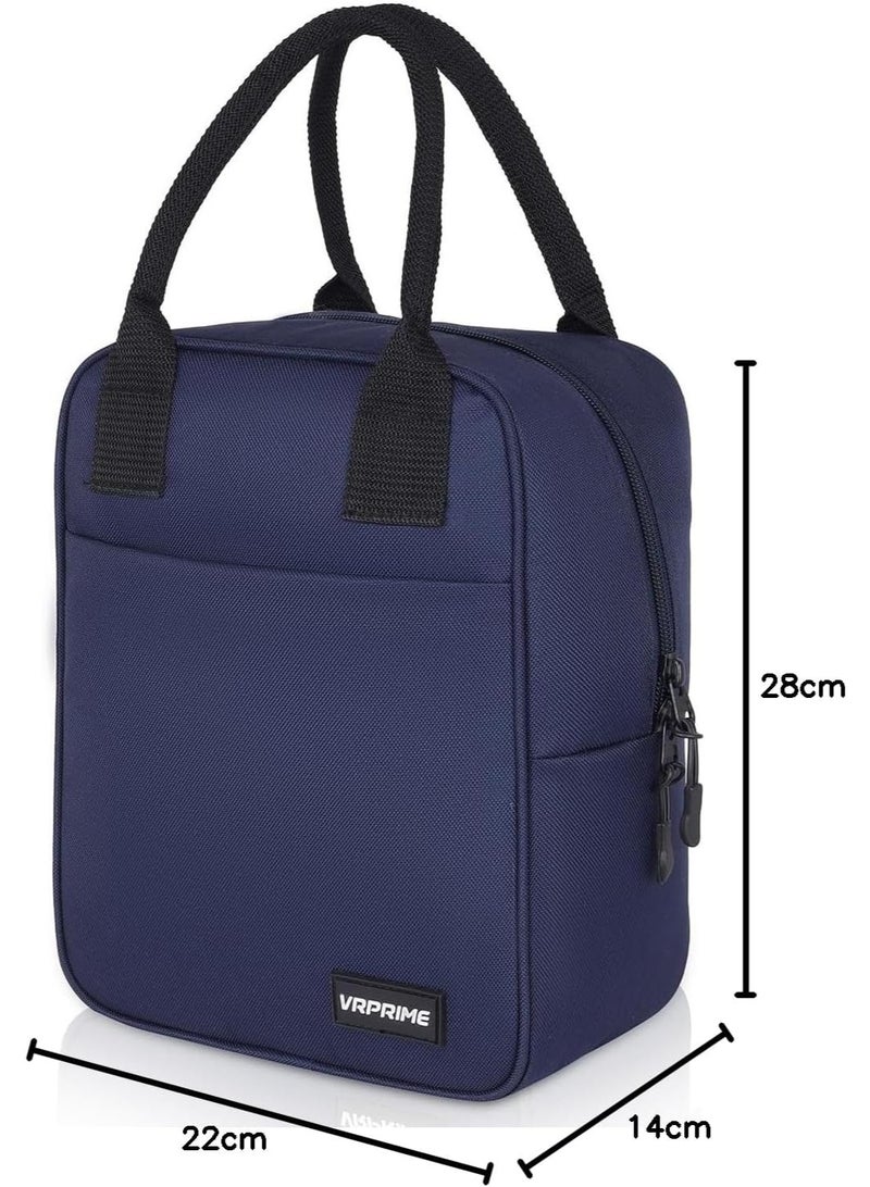 VR PRIME حقيبة غداء VR PRIME للمكتب وحقائب تيفين للرجال والنساء | حقيبة غداء معزولة للحرارة والبرودة | لعلب وزجاجات الغداء | للمكتب والمدرسة (أزرق داكن) - Image 1