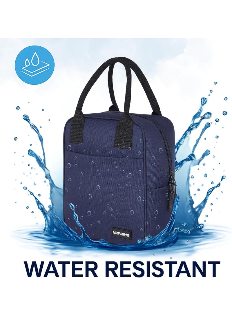 VR PRIME حقيبة غداء VR PRIME للمكتب وحقائب تيفين للرجال والنساء | حقيبة غداء معزولة للحرارة والبرودة | لعلب وزجاجات الغداء | للمكتب والمدرسة (أزرق داكن) - Image 5
