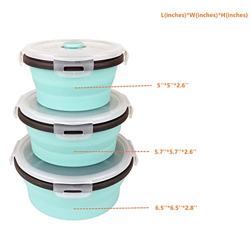 CARTINTS Blue Silicone Collapsible Food Storage Containers-Prep/Storage Bowls with Lids - Round Silicone Lunch Containers - Microwave and Freezer Safe Set of 3 - Image 3