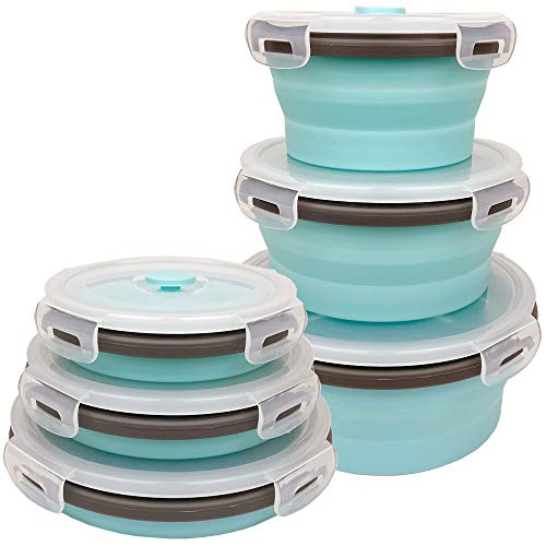 CARTINTS Blue Silicone Collapsible Food Storage Containers-Prep/Storage Bowls with Lids - Round Silicone Lunch Containers - Microwave and Freezer Safe Set of 3 - Image 1