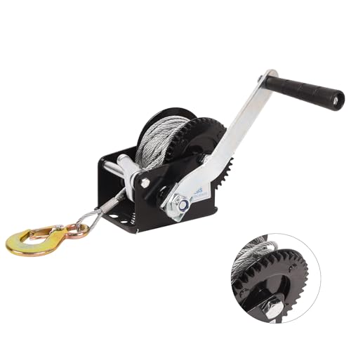 Dawot 800lbs Boat Trailer Winch, Heavy Duty Hand Crank Winch with 33ft Steel Cable, 3.2:1 Ratio Gear & 2 Way Ratchet - Image 1