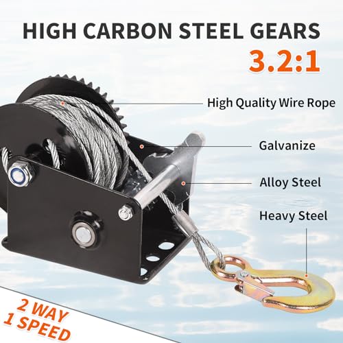Dawot 800lbs Boat Trailer Winch, Heavy Duty Hand Crank Winch with 33ft Steel Cable, 3.2:1 Ratio Gear & 2 Way Ratchet - Image 5