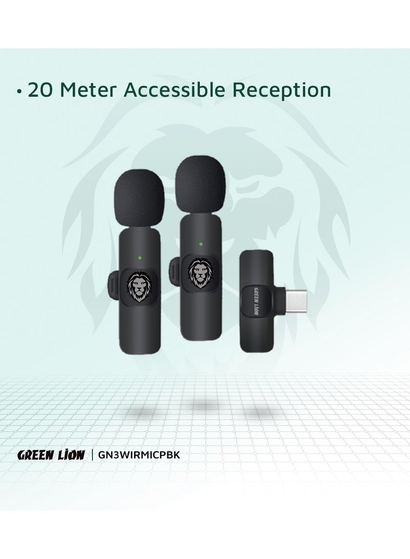 GREEN LION 3 In 1 Wireless Microphone / 60mAh Battery Capacity / USB-A / Type-C / Lightning Plugs / 20m Accessible Reception / -42DB Sensitivity / Highly Sensitive / Digital Silicon Microphone / 64DBM Adaptive Noise Reduction / Clear Timbre / Plug & Play - Black  - Image 4