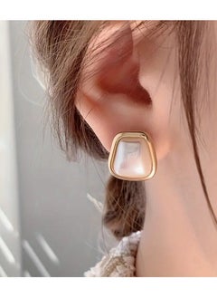 Home Clearance Sale Vintage Elegant Square Imitation Pearl Stud Earrings for Women - Hypoallergenic 925 Sterling Silver Ear Needle, Alloy Base, Daily Wear Fashion Jewelry, All Season Accessory  - Image 1